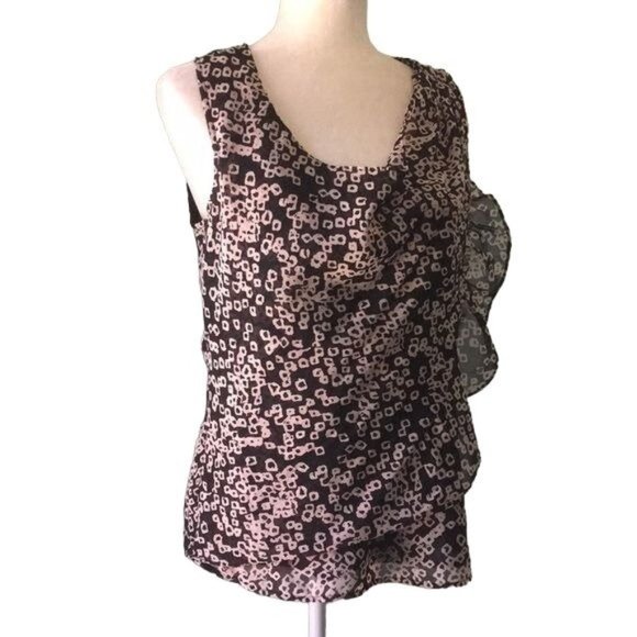Gap Wrap Look Ruffle Tank Top S Brown Geometric Lined Sleeveless Round Neck - Picture 2 of 6